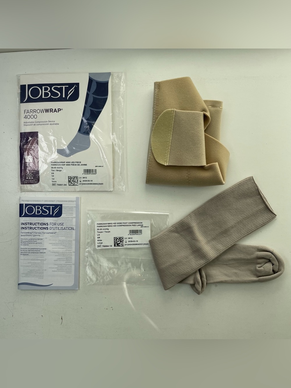 NEW JOBST FarrowWrap 4000 Leg Piece Size XS & FarrowHybrid ADI Wide Foot Liner L